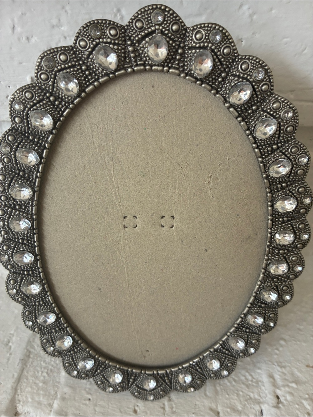 Unbranded oval silver tone frame glass stone accents 6” x 8”